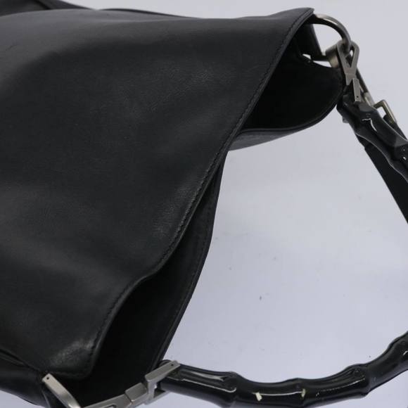 GUCCI Bamboo Hand Bag Leather 2way Black 001 1638 Auth 65305 - Picture 6 of 16